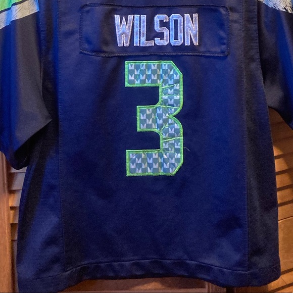 Nike Seahawks #3 Russell Wilson Navy Blue & Green Football Jersey - Picture 8 of 16